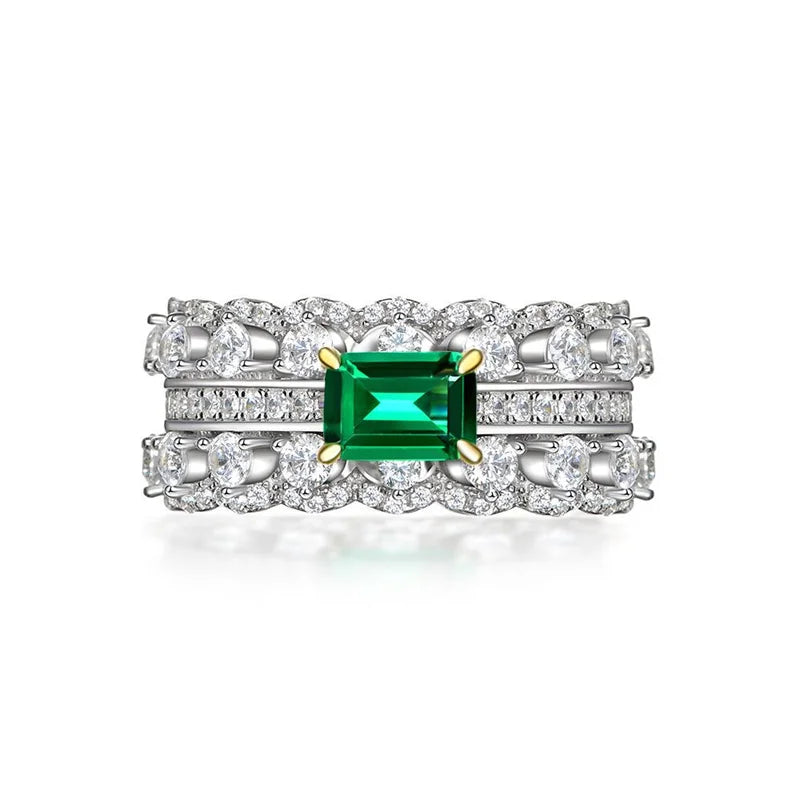 Green Cubic Zirconia Rings for Women Anniversary Evening Party Temperament Lady Finger Accessory Statement Jewelry - EUFASHIONBAGS