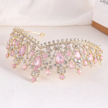 Cargar imagen en el visor de la galería, Luxury Green Pink Opal Crystal Bridal Tiaras Crown Baroque Jelly Rhinestone Pageant Diadem Bride Headbands Wedding Hair Jewelry