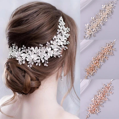 Silver Color Bridal Flower Headband Prom Tiara Wedding Hair Accessories Bride Handmade Hair ornaments Female Crystal Headdress