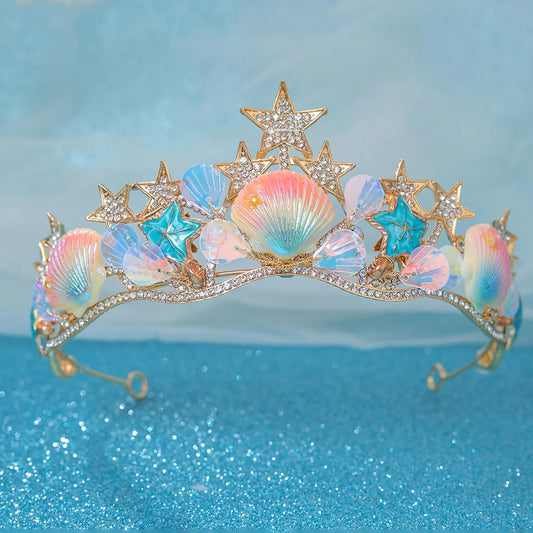 Colored seashells Crowns Halloween Ocean Style Costume Seashell Starfish Hair Accessories for Women Girls Birthday Party Tiaras - EUFASHIONBAGS