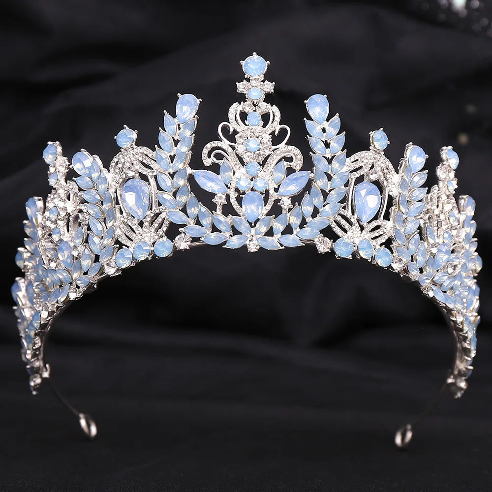 Different Style Silver Color Blue Opal Crystal Bridal Tiaras Crown Rhinestone Pageant Prom Diadem Wedding Hair Dress Accessories - EUFASHIONBAGS