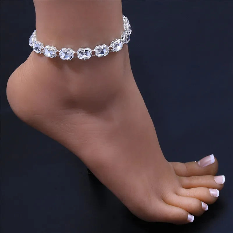 Gorgeous Square Cubic Zirconia Women's Ankle Anklets 2022 New Barefoot Sandals Bracelet Leg Chain Wedding Fashion Jewelry - EUFASHIONBAGS