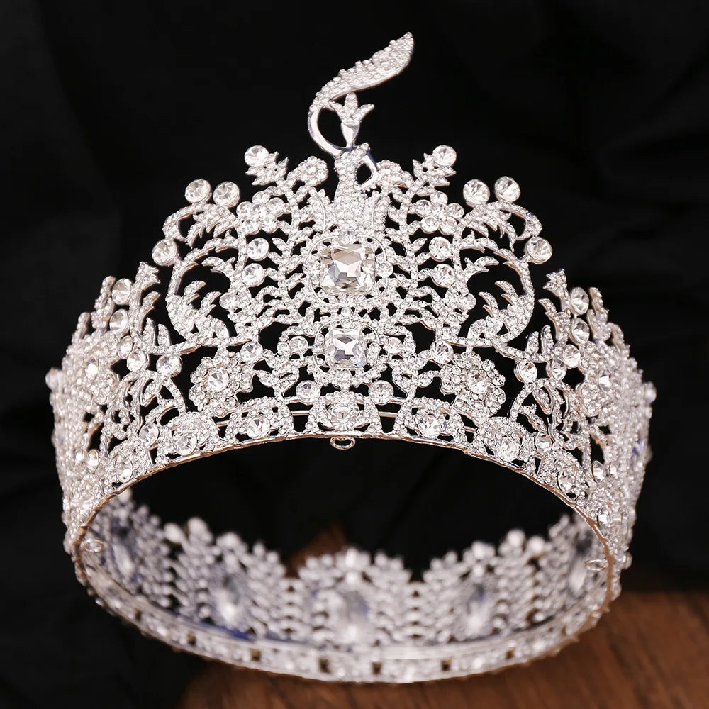 Baroque Miss Grand International Big Crown Round Wedding Pageant Rhinestone Crystal Tiaras Crown for Pageant Fans Hair Accessory - EUFASHIONBAGS