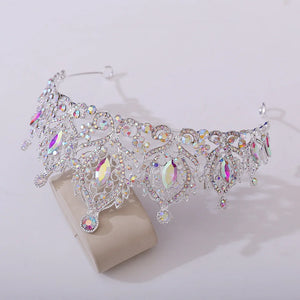 Baroque Luxury Silver AB Color Crystal Bridal Crown Headwear Rhinestone Pageant Diadem Veil Tiara Wedding Hair Dress Accessories