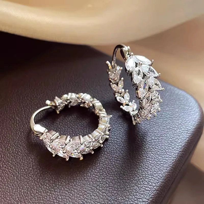 Luxury Trendy Marquise Cubic Zirconia Hoop Earrings for Women Sparking Silver Color Female Earrings Wedding Party Jewelry - EUFASHIONBAGS