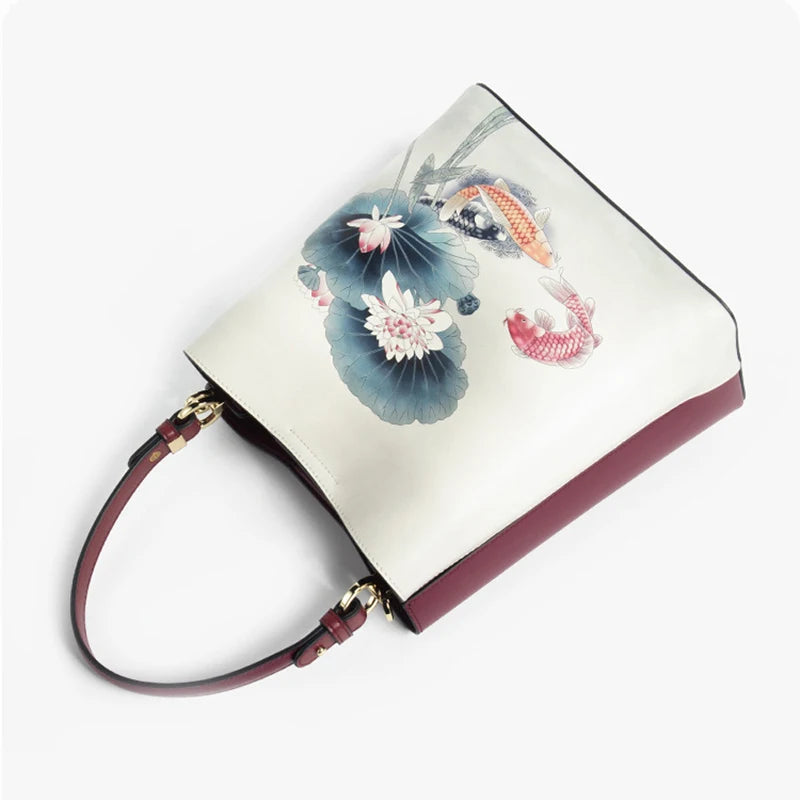 Women's Fashion Real Cowhide Handbags Women Bags Luxury Brand High Quality Genuine Leather Women's Bag Flower Bag - EUFASHIONBAGS