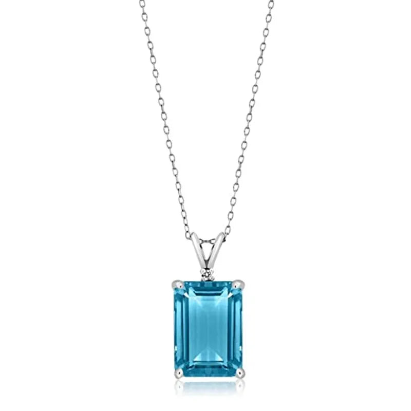 Rectangular Blue CZ Pendant Necklace for Women Wedding Party Silver Color Neck Accessories Trendy Jewelry