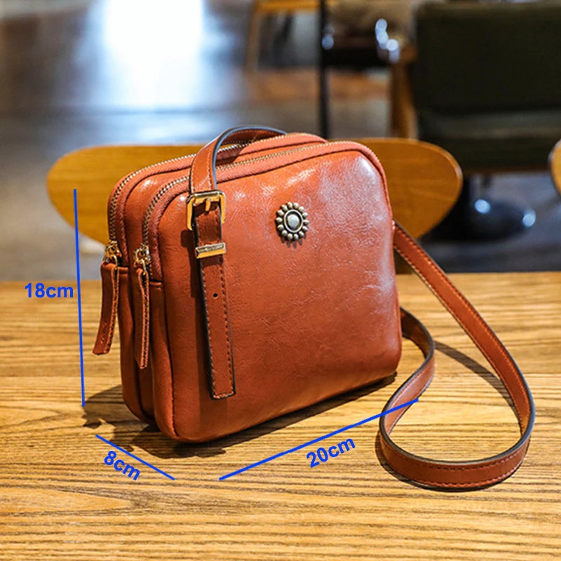 Retro Style Women's Shoulder Bag New PU Leather Sun Flower Decorative Buckle Women Crossbody Bags