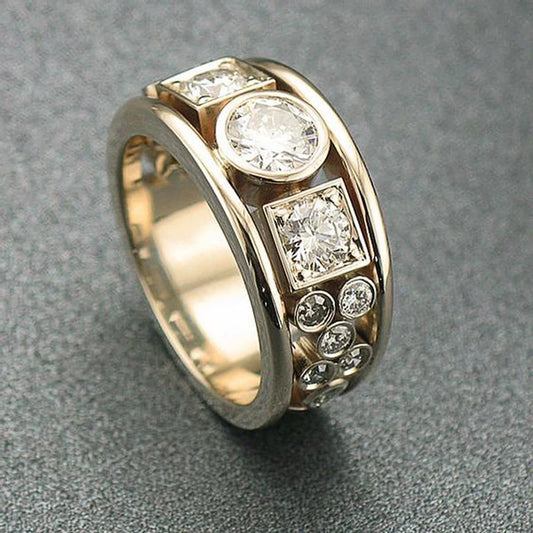 Geometric CZ Gold Color Rings for Women Fashion Versatile Design Wedding Bands Accessories Party Modern Statement Jewelry