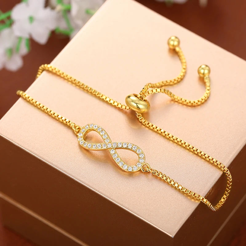 Trendy Simple Box Chain Bracelet Female Engagement Accessories Fashion Women Gold Color Bright Zirconia Hand Jewelry