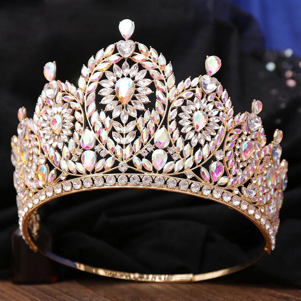 Baroque Big Rhinestone Adjustable Wedding Crown for Women Diadem Crystal Banquet Tiaras Party Costume Hair Jewelry Accessories - EUFASHIONBAGS