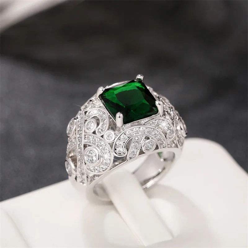 Green Cubic Zirconia Rings Wedding Bands Accessories for Women Temperament Lady's Anniversary Party Ring Jewelry - EUFASHIONBAGS