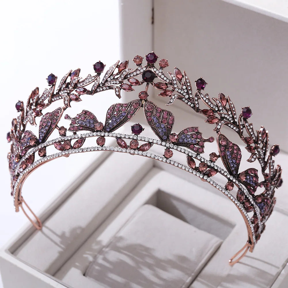 Baroque Vintage Bronze Crystal Butterfly Bridal Crown Tiara Rhinestone Diadem Tiaras for Women Headband Wedding Hair Accessories - EUFASHIONBAGS