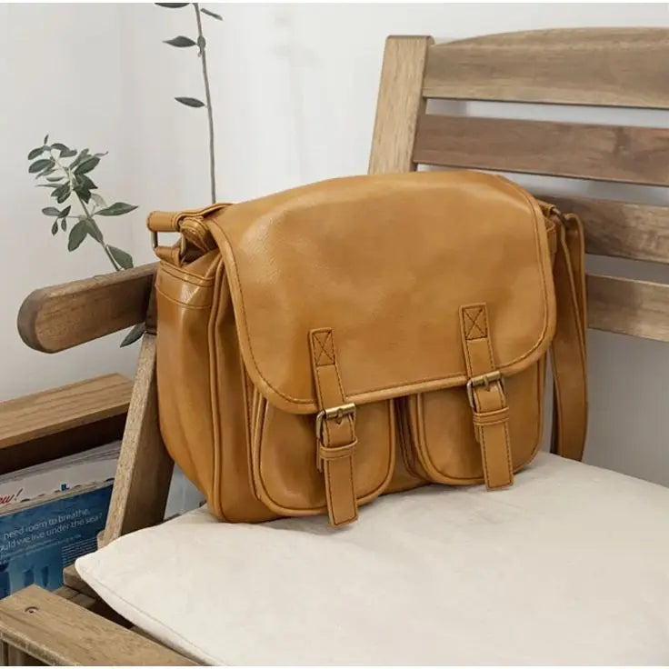 Large  Brown Messenger Bag Women Vintage Soft Chic Pu Leather Handbag Female Harajuku Casual Crossbody Bags New