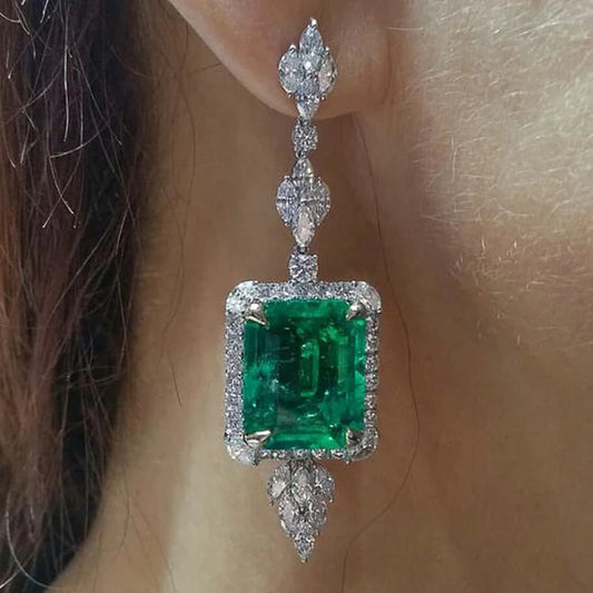 Geometric Square Green Cubic Zircon Dangle Earrings Sparkling Crystal CZ Luxury Ear Accessories for Women Wedding Jewelry - EUFASHIONBAGS