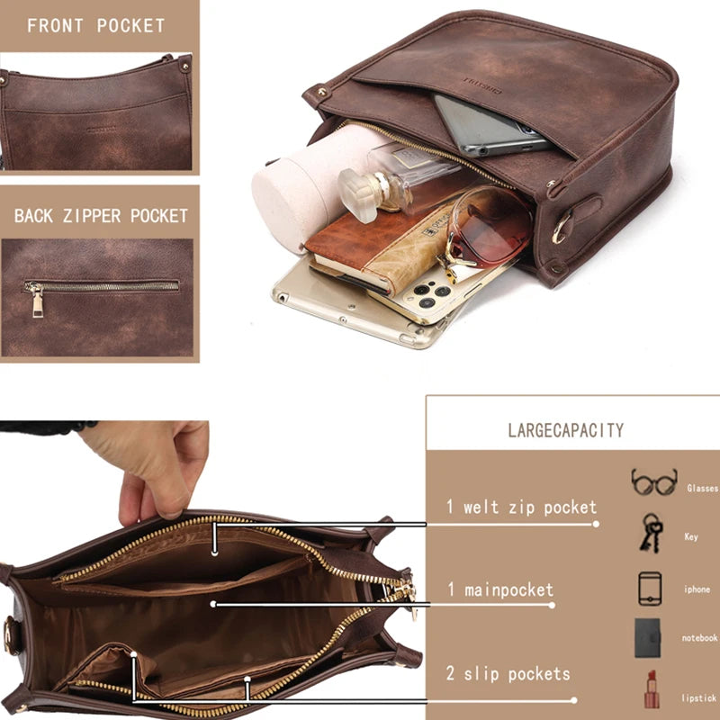 New Women's Shoulder Bag PU Leather Casual Female  Crossbody Bags Vintage Style Luxury Women Handbag