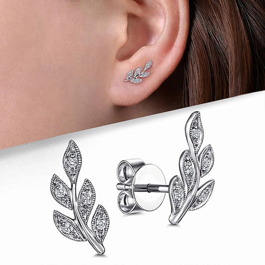 Fancy Leaf Shape Stud Earrings Silver Color Ear Accessories for Women Daily Wear Minimalist Gift Statement Jewelry