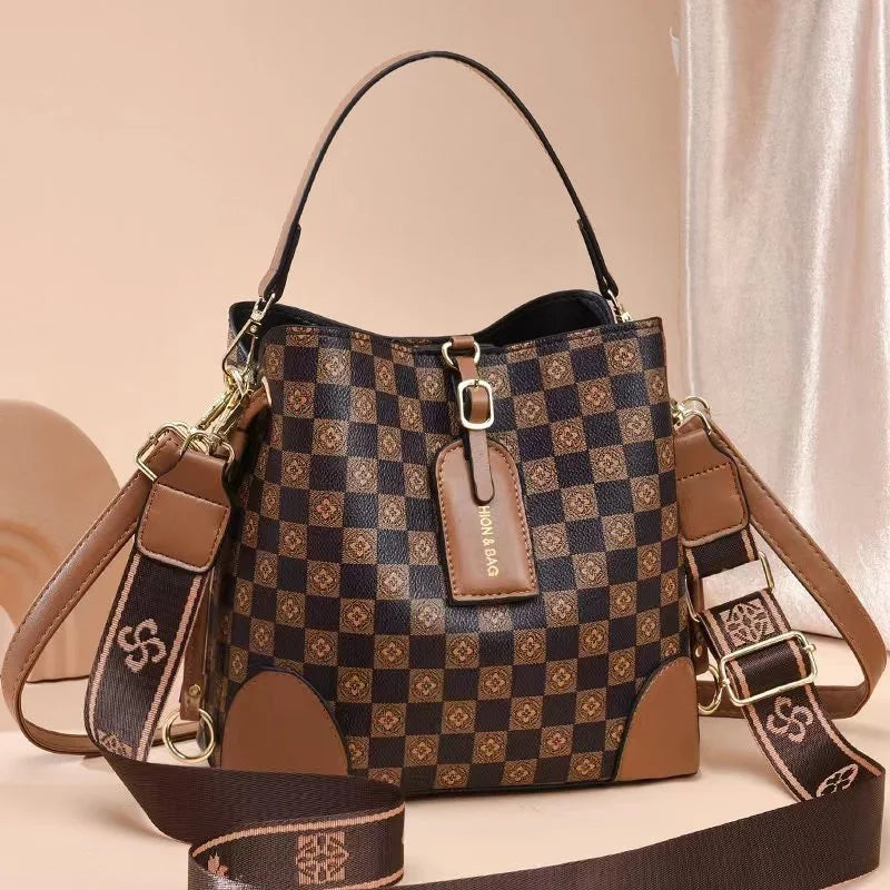 Fashion Women's Bag New Large Capacity Luxury Designer Grid Pattern Shoulder Bags PU Leather Female Handbag