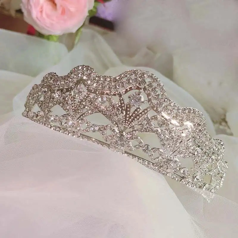 Luxury Floral Rhinestone Wedding Crowns Cubic Zirconia Tiaras Handmade CZ Bridal Headdress Prom Birthday Party Hair Accessories - EUFASHIONBAGS