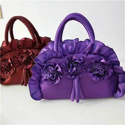 Gothic Purple Y2k Hand Bag Women New Dark Lolita Soft Chic Handle Purse Female Vintage Flower Cute Mini Bag Bolso Mujer