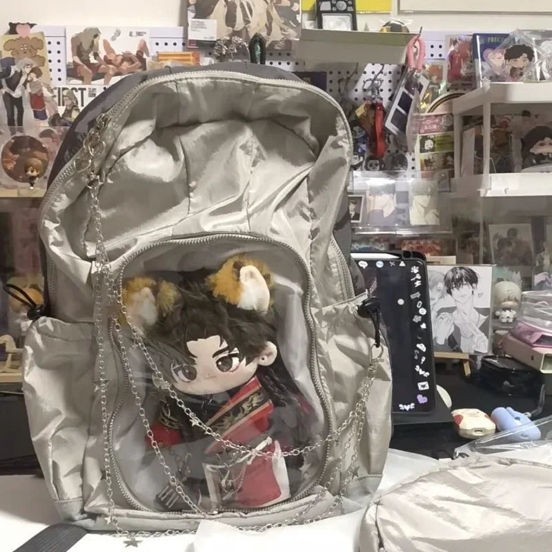 Y2K Backpacks Female Casual Large Capacity Detachable Transparent Doll Show Mochilas Harajuku Silver Aesthetic Women Bags - EUFASHIONBAGS