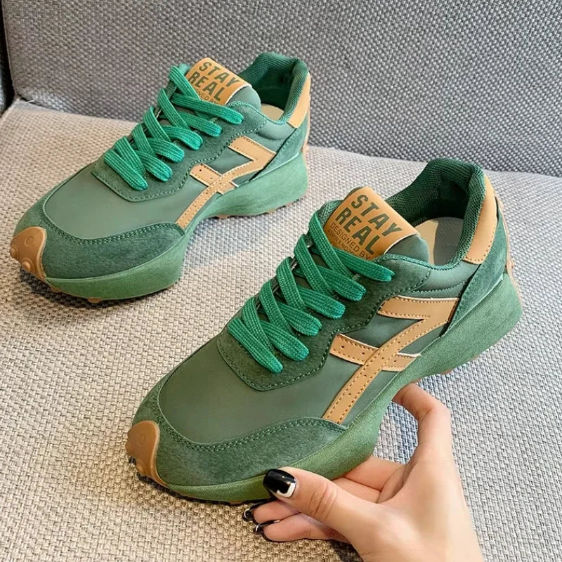 Leather Womens Sneakers Luxury Platform Shoes 2025 New Leisure Light Anti-slip Green Running Shoes Fashion Designer Womens Shoes