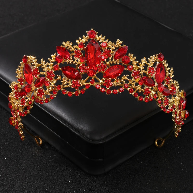 Baroque Gold Color Red Crystal Tiaras And Crowns Rhinestone Bridal Diadem Crown Tiara For Women Wedding Hair Accessories Jewelry - EUFASHIONBAGS