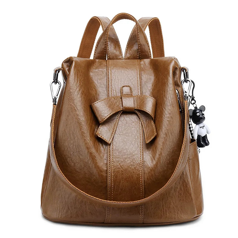 Fashion Women Backpack New Bow Decoration Girls Anti Theft Shoulder Bag PU Leather Waterproof Large Handbag