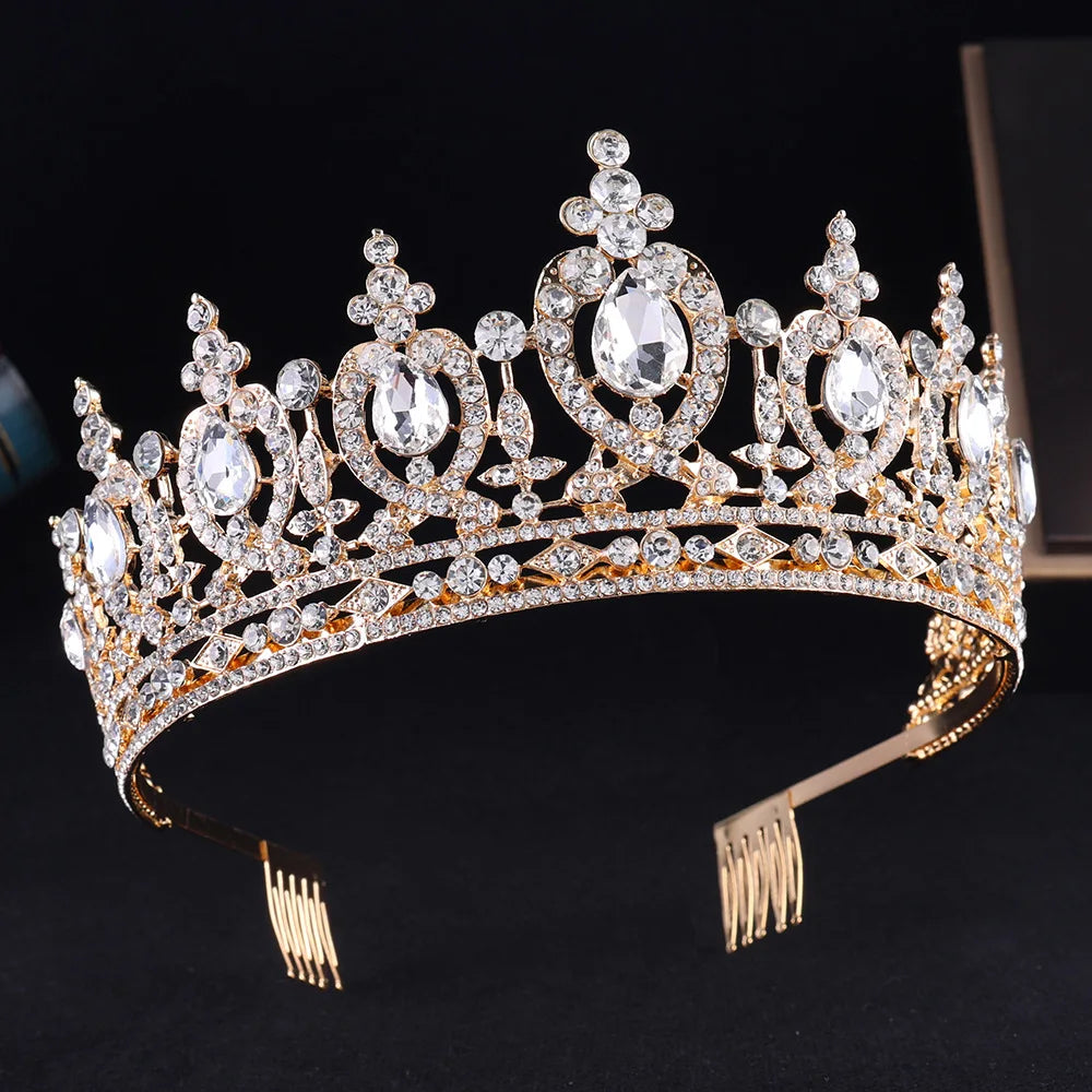 New Baroque Luxury Crystal Bridal Tiara Crown With Comb Rhinestone Pageant Diadem Veil Tiaras Wedding Hair Accessories Headpiece - EUFASHIONBAGS