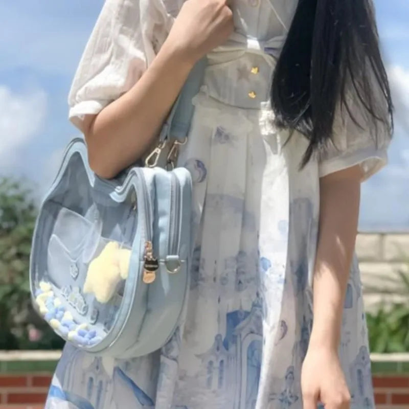 Aesthetic Transparent White Shoulder Bag Women Sweet Cat Handbag Ita Bag Ladies Lolita Mini Backpack Itabag - EUFASHIONBAGS