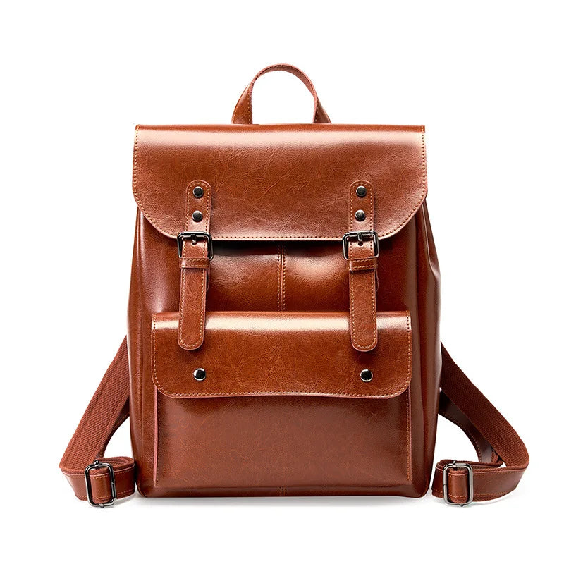 Women's Genuine Leather British Style Retro Fashion Backpacks Wearable Cowhide Computer Backpack 14 Inch Large Capacity - EUFASHIONBAGS