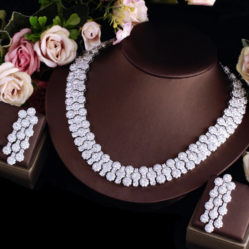 Glamorous Full Cubic Zirconia Pave Round Big Luxury Chunky Wedding Party Necklace Bridal Pageant Jewelry Sets - EUFASHIONBAGS