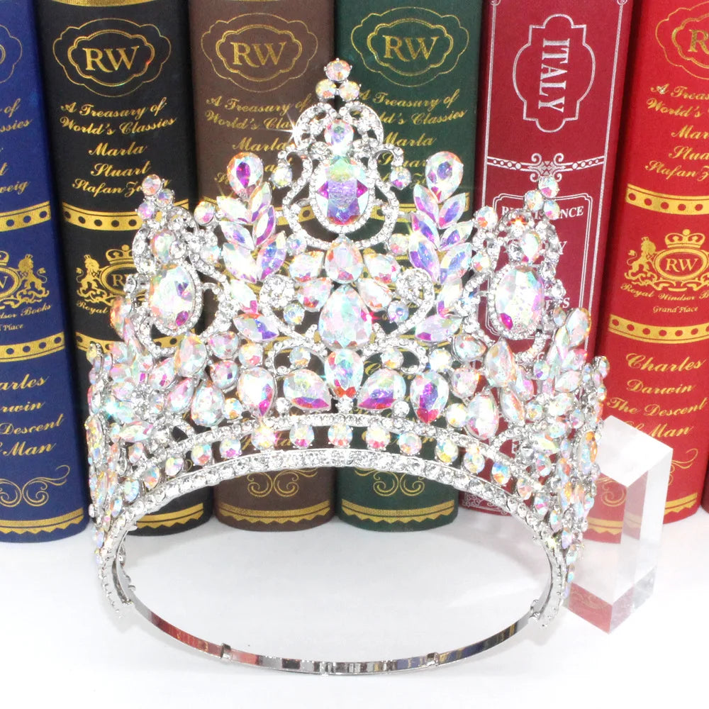 New Baroque Miss Universe Big Round Crown Luxury High Royal Queen Wedding Crowns Crystal Banquet Tiaras Costume Hair Accessories - EUFASHIONBAGS