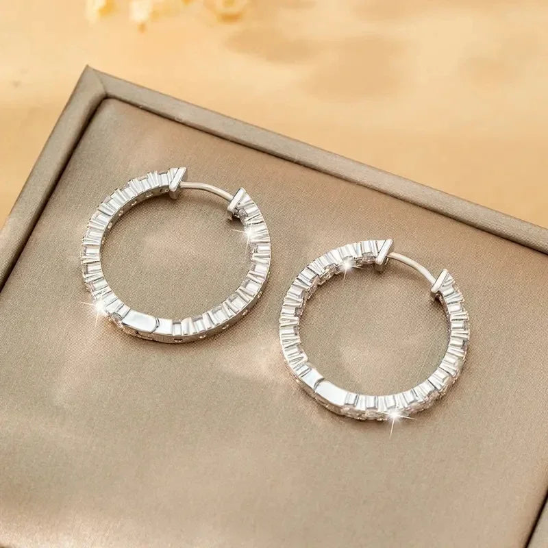 Luxury Circle Earrings for Women Full with Cubic Zirconia Daily Wear Elegant Female Hoop Earrings Fashion Jewelry - EUFASHIONBAGS