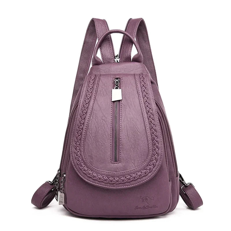 Women Leather Backpacks Zipper Chest Bag Sac a Dos Travel Back Pack Bagpack Mochilas School Bags for Teenage Girls - EUFASHIONBAGS