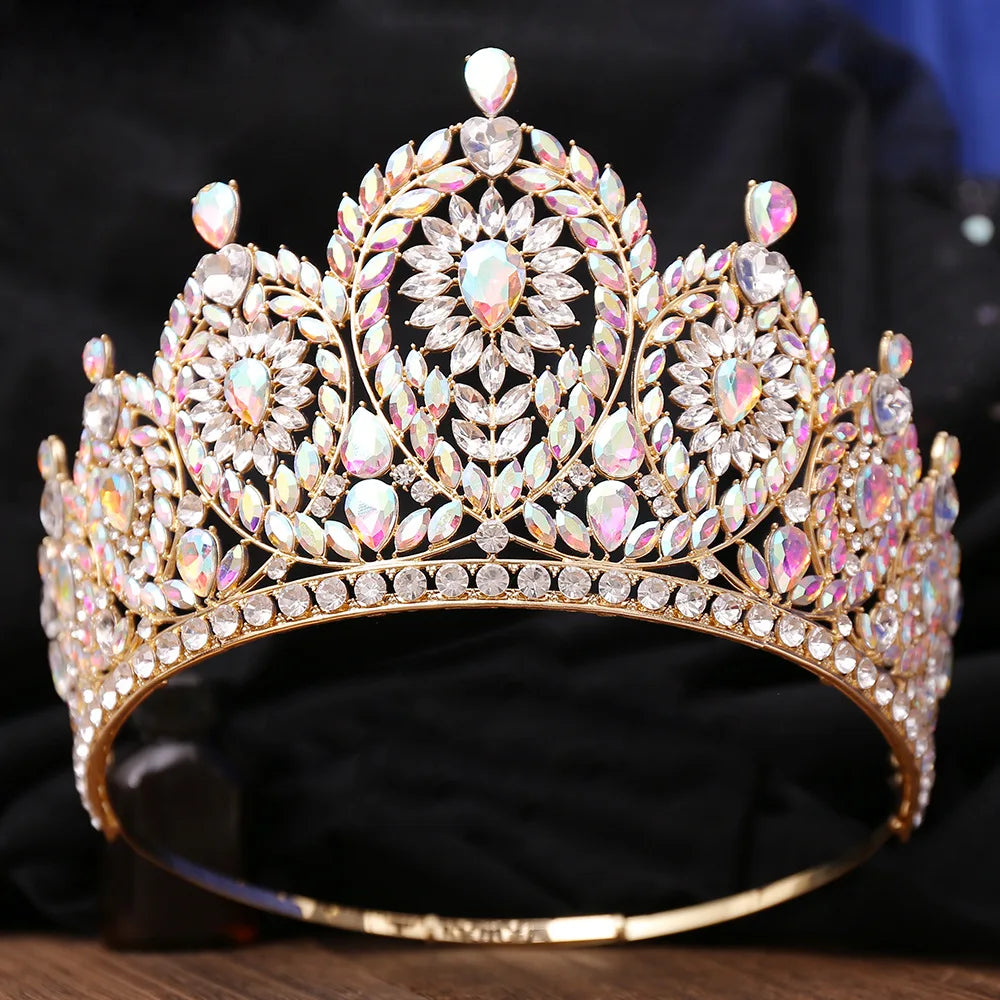 Baroque Big Rhinestone Adjustable Wedding Crown for Women Diadem Crystal Banquet Tiaras Party Costume Hair Jewelry Accessories - EUFASHIONBAGS