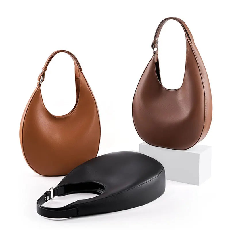 Genuine Leather Women Tote Bags Fashion Luxury Designer Women's Shoulder Bag Quality Cowhide Large Half Moon Handbags