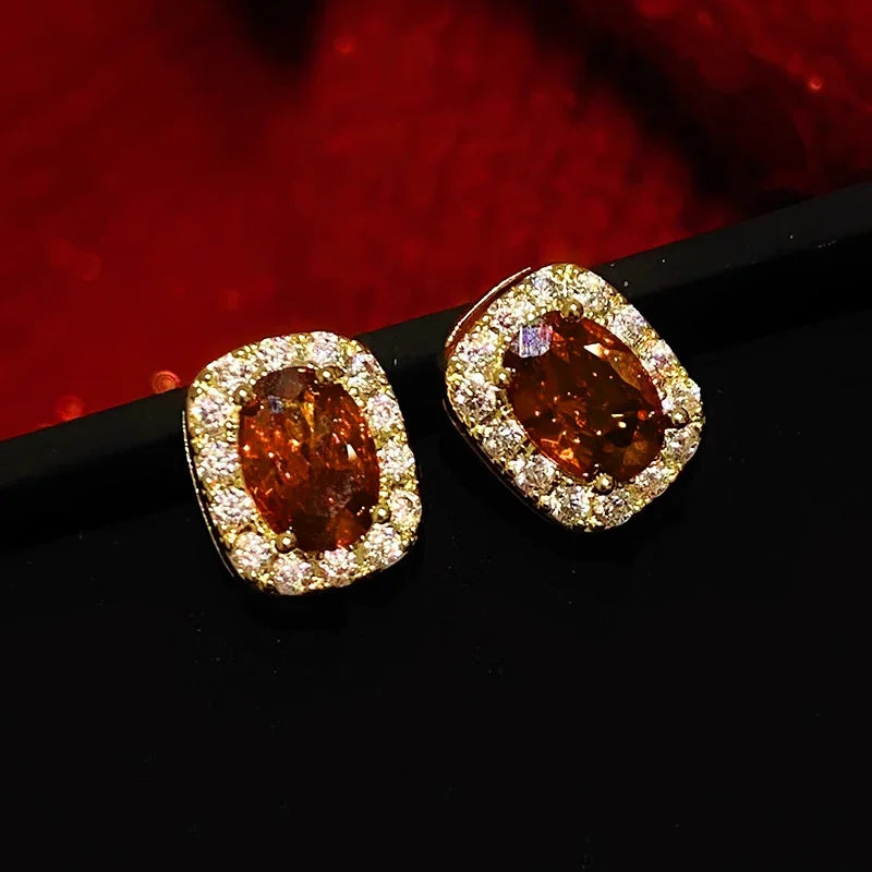 Creative Red Cubic Zirconia Stud Earrings Luxury Noble Ear Accessories for Women Graceful Delicate Engagement Jewelry Hot - EUFASHIONBAGS