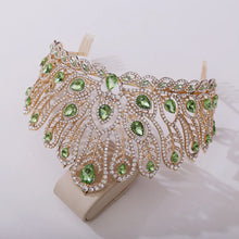 Cargar imagen en el visor de la galería, Luxury Royal Queen Rhinestone Wedding Crown Combs for Women Green Crystal Banquet Tiaras Party Costume Hair Jewelry Accessories