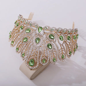 Luxury Royal Queen Rhinestone Wedding Crown Combs for Women Green Crystal Banquet Tiaras Party Costume Hair Jewelry Accessories