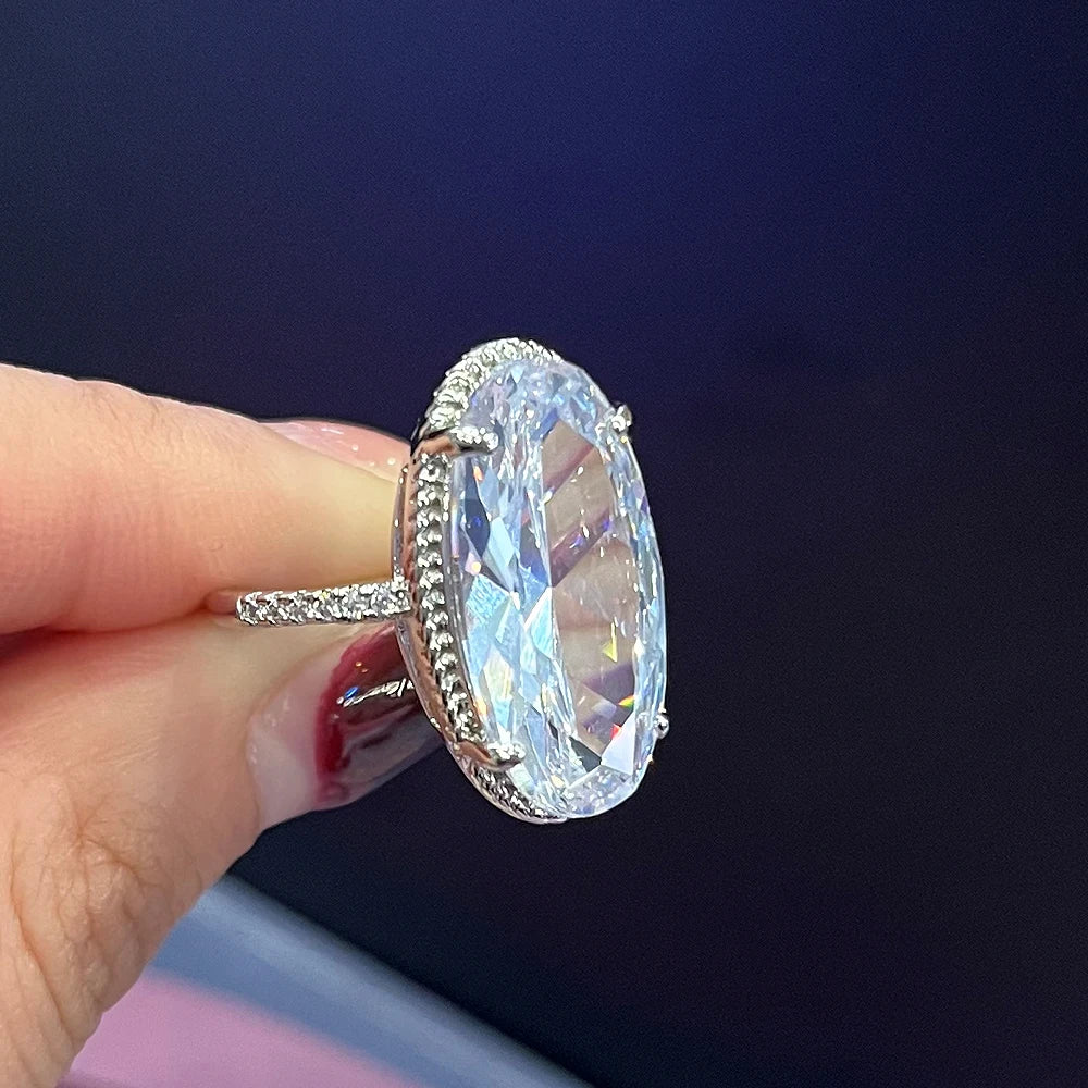 Luxury Big Oval Cubic Zirconia Crystal Rings Women Wedding Accessories High-quality Silver Color Engagement Bands Jewelry