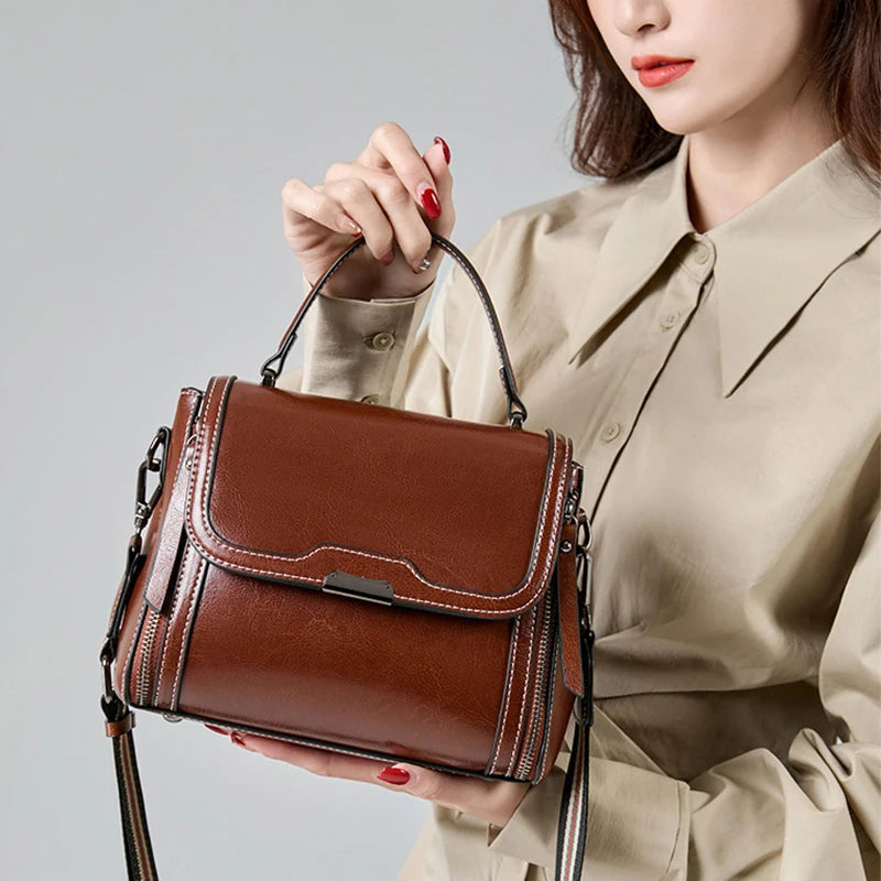 Cowhide Women's Tote Bag New Luxury Genuine Leather Shoulder Crossbody Bags High Quality Vintage Female Handbag