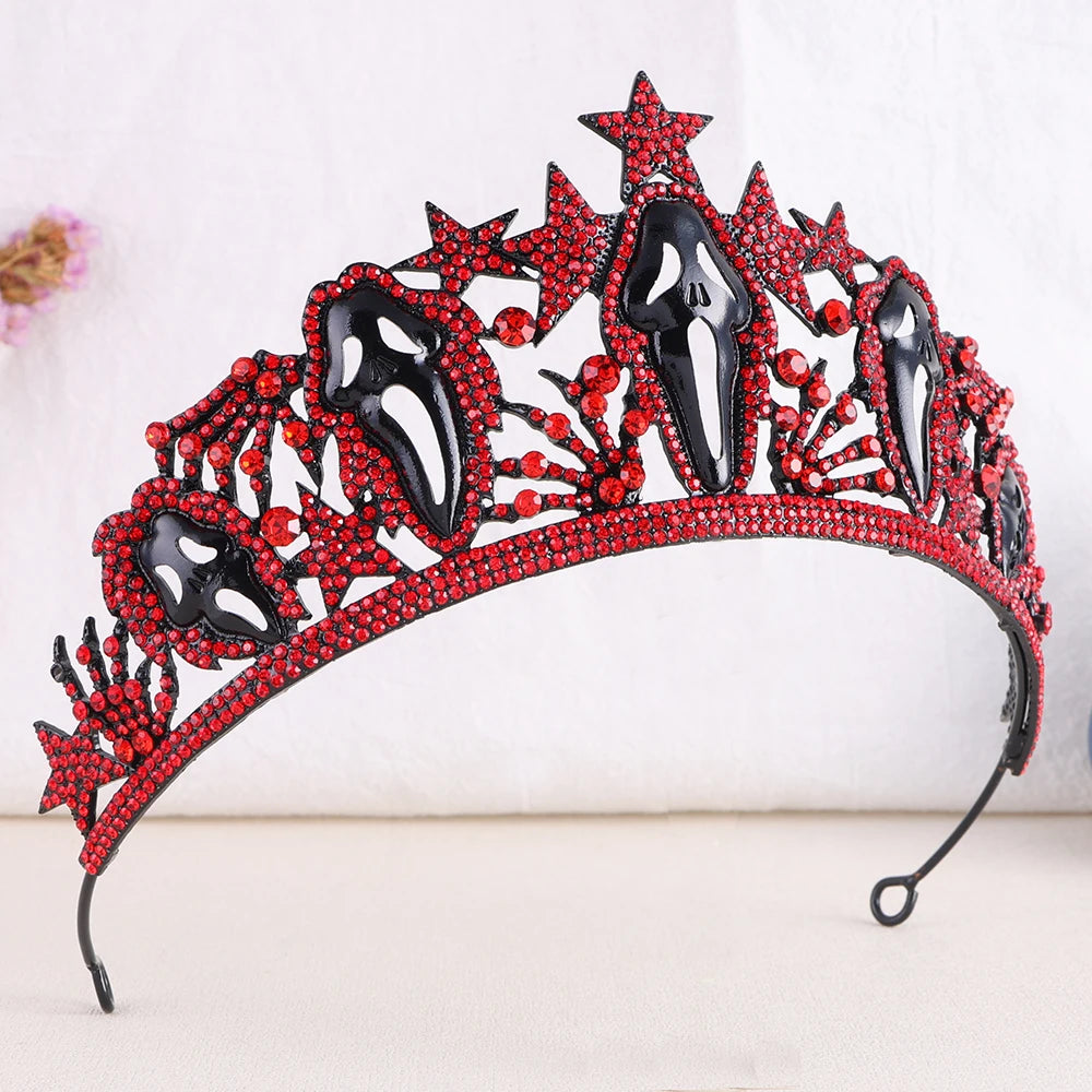 Baroque Sparkling Gun Black Red Crystal Star Bridal Tiaras Crown For Women Headbands Halloween Carnival Party Hair Dress Jewelry - EUFASHIONBAGS