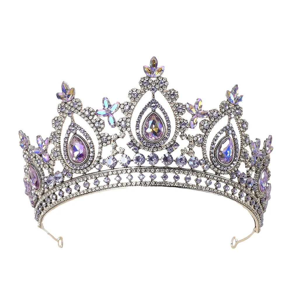 Baroque Antique Silver Color Bling Purple Crystal Royal Crowns Bridal Tiaras Rhinestone Pageant Diadem Wedding Hair Accessories - EUFASHIONBAGS