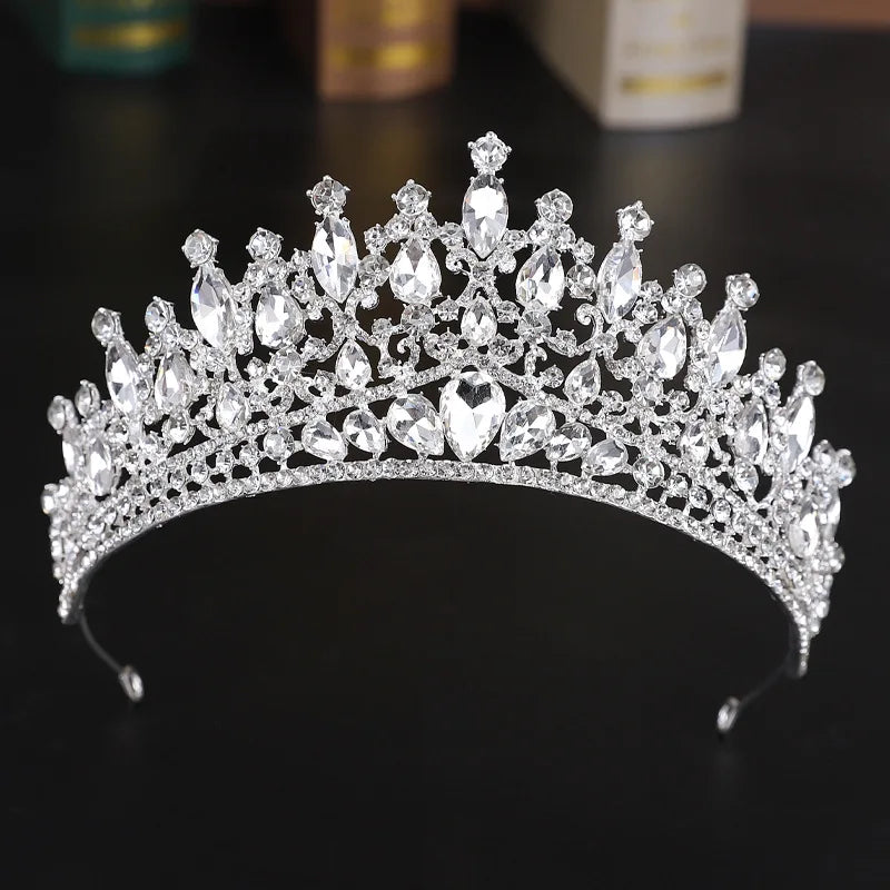 Luxury Crystal Wedding Hair Tiara Rhinestone Bridal Tiara Crown Silver Color Diadem Veil Tiaras Bride Hair Accessories Headpiece - EUFASHIONBAGS