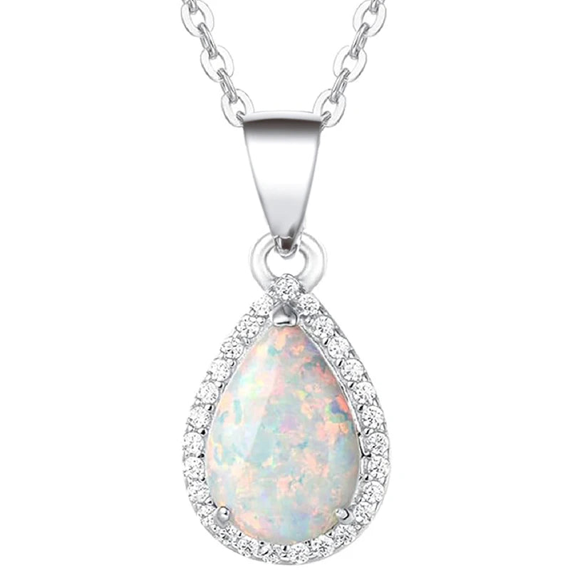 Pear Imitation Opal Pendant Necklace for Women Elegant Wedding Party Female Accessories Birthday Gift New Fashion Jewelry