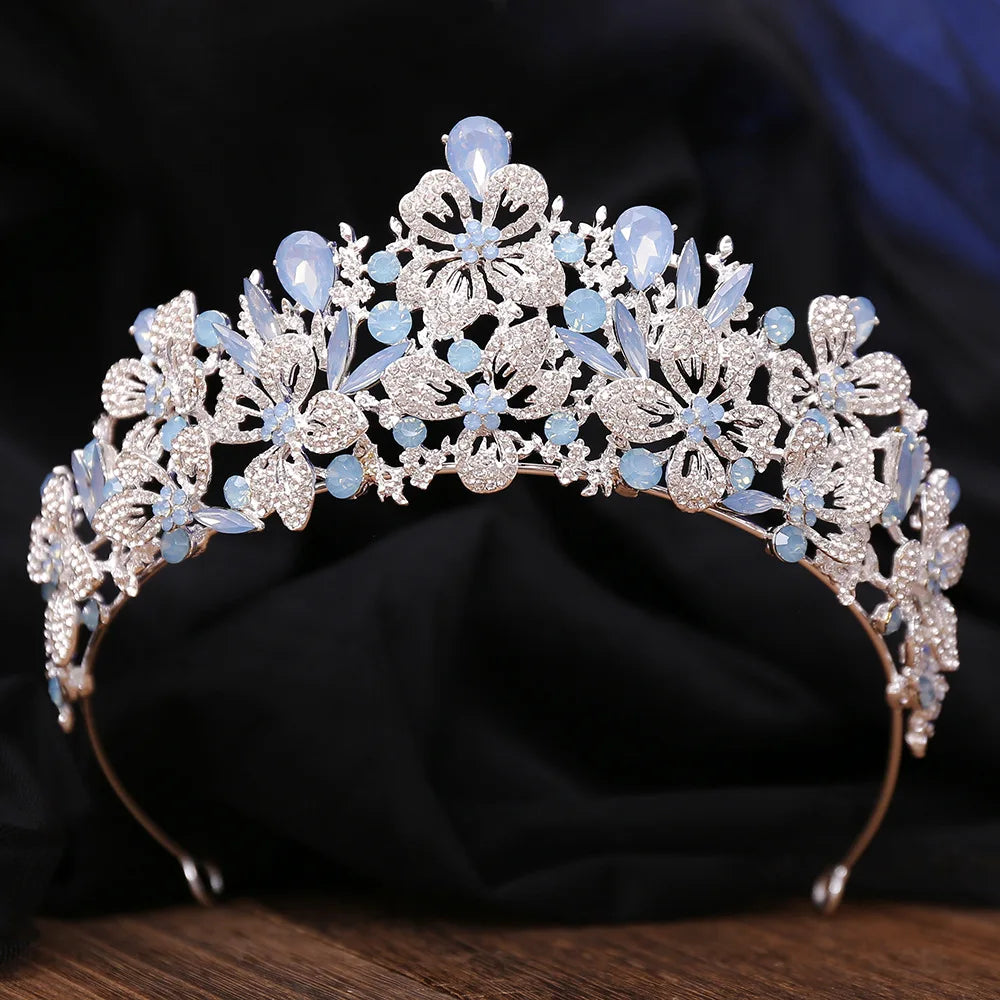 New Exquisite Butterfly Floral AB Color Crystal Crown Rhinestone Princess Pageant Diadem Wedding Hair Accessories Tiaras Jewelry - EUFASHIONBAGS