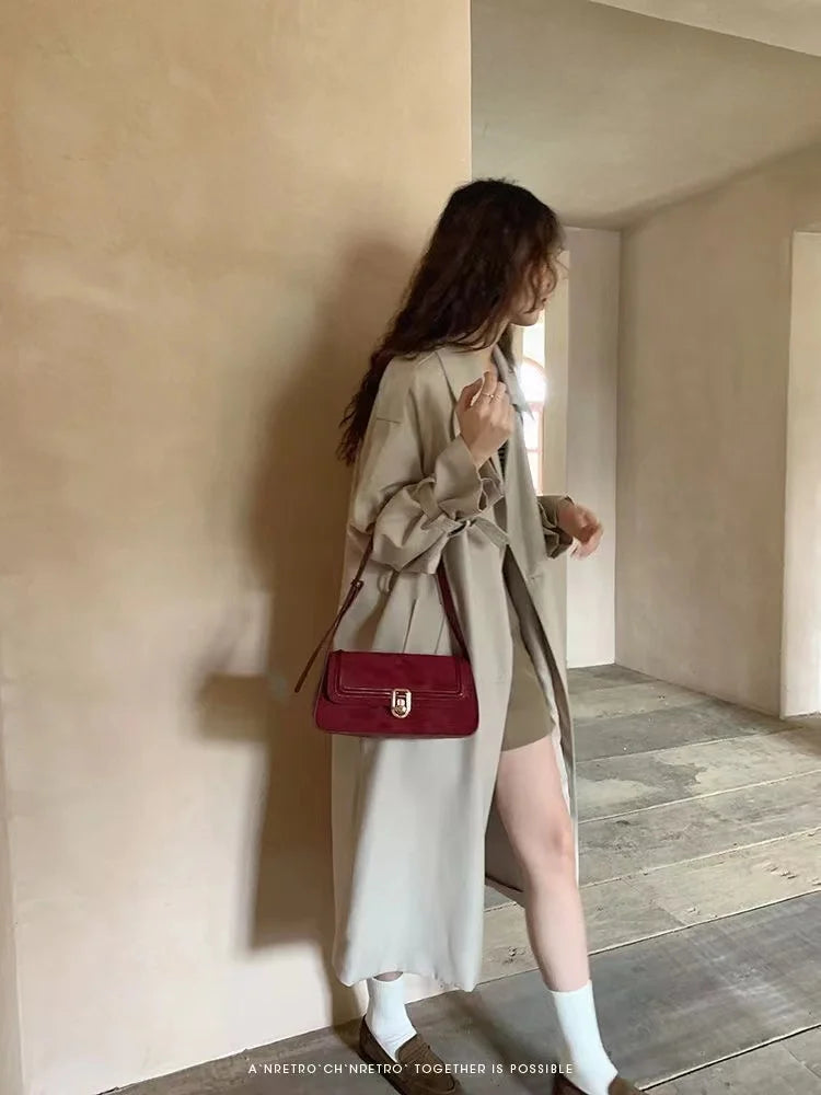 Vintage Red Shoulder Bag For Women High Street Luxury Designer Handbag Female Retro Purse Underarm Bag Y2k