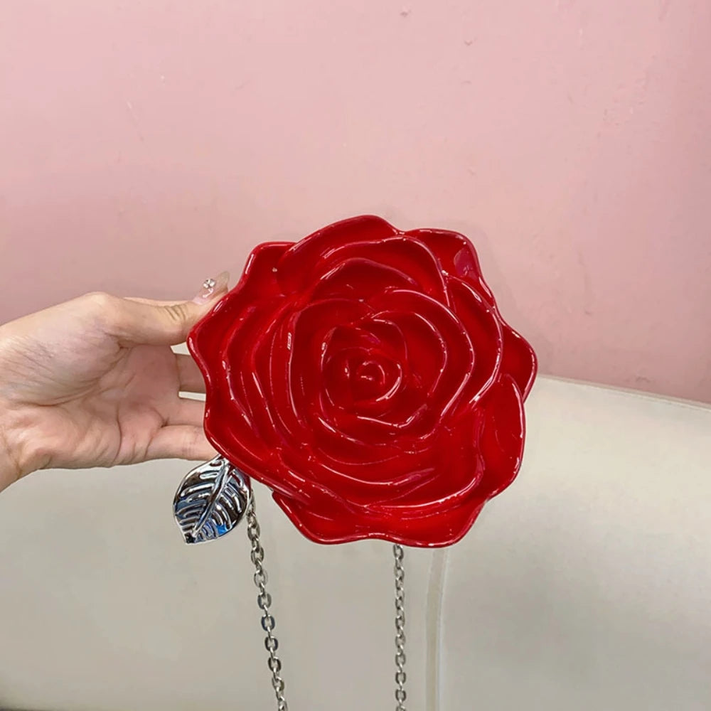 Rose Shaped Acrylic Box Bag Women's Socialite Shiny Party Dinner Bag Ins Design Retro Pvc Crossbody Bag - EUFASHIONBAGS