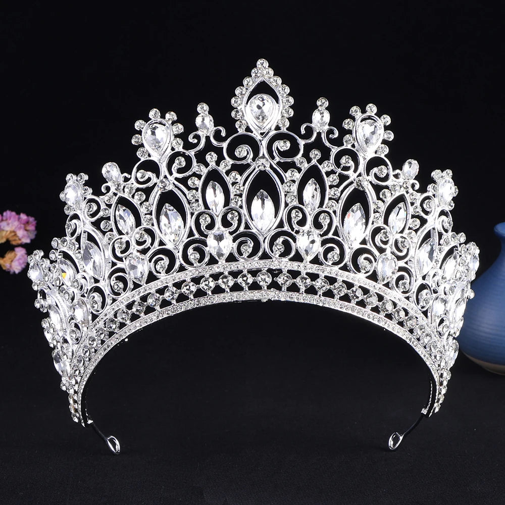 Baroque Royal Queen Crystal Wedding Crown Large Diadem Banquet Tiaras for Party Pageant Diadema Bridal Hair Jewelry Accessories - EUFASHIONBAGS